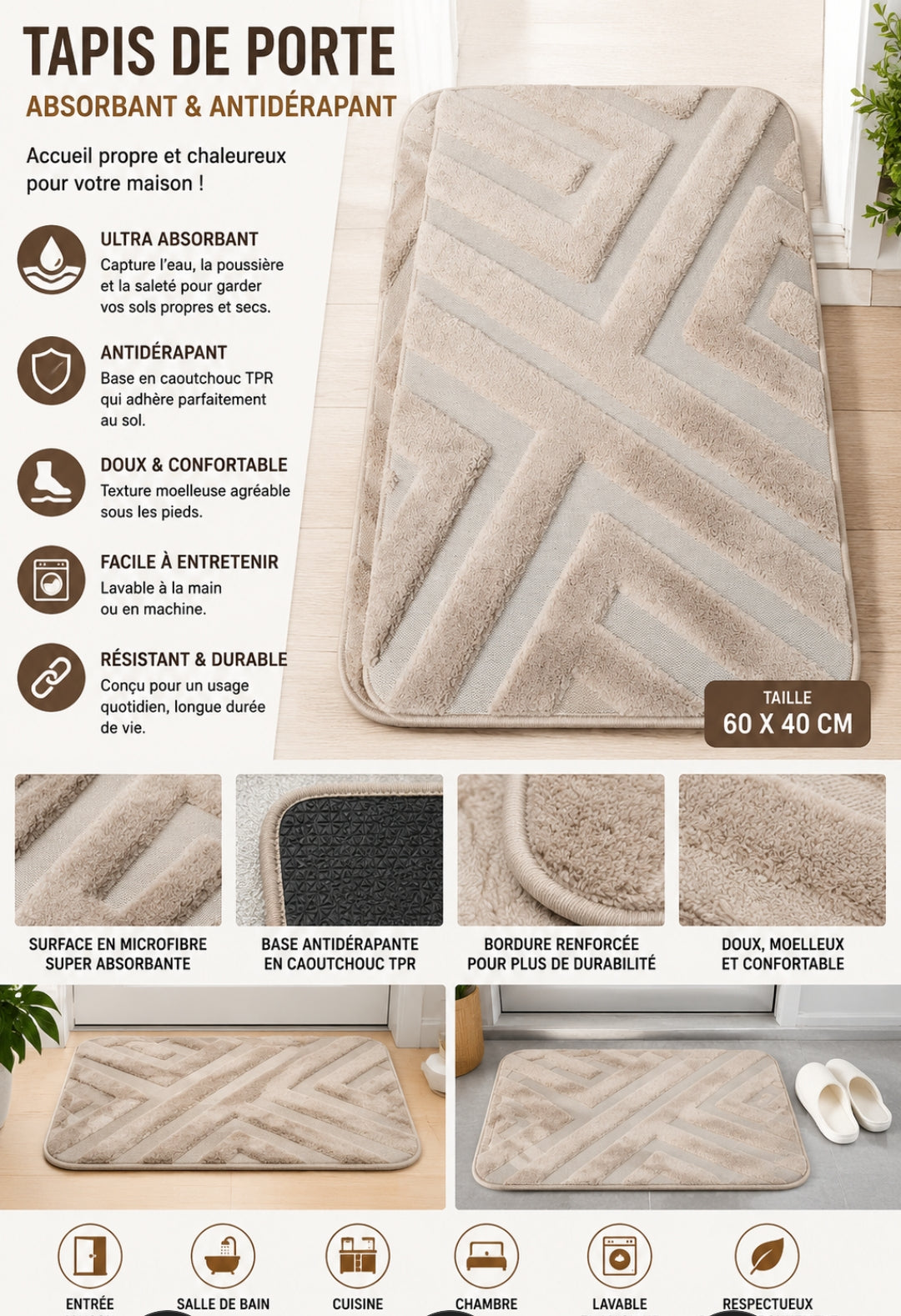 TAPIS DE PORTE DOUX ET ÉLÉGANT