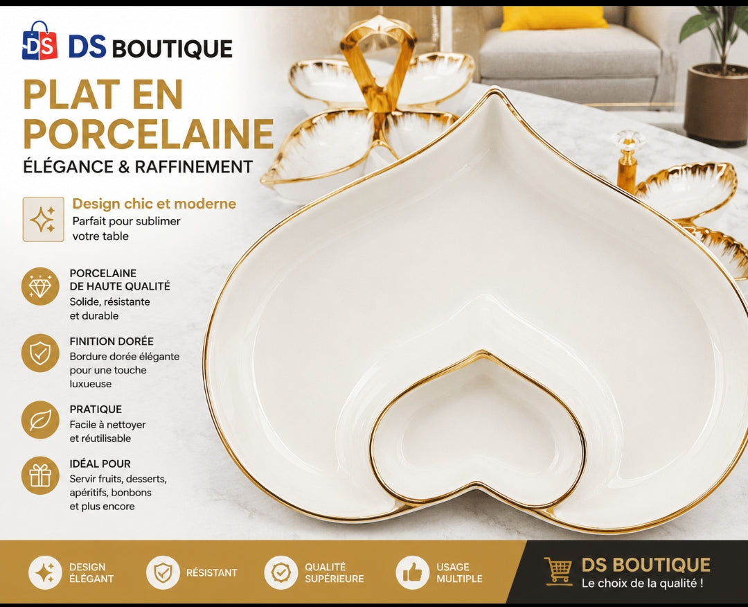 PLAT DE SERVICE EN PORCELAINE ÉLÉGANCE DORÉE