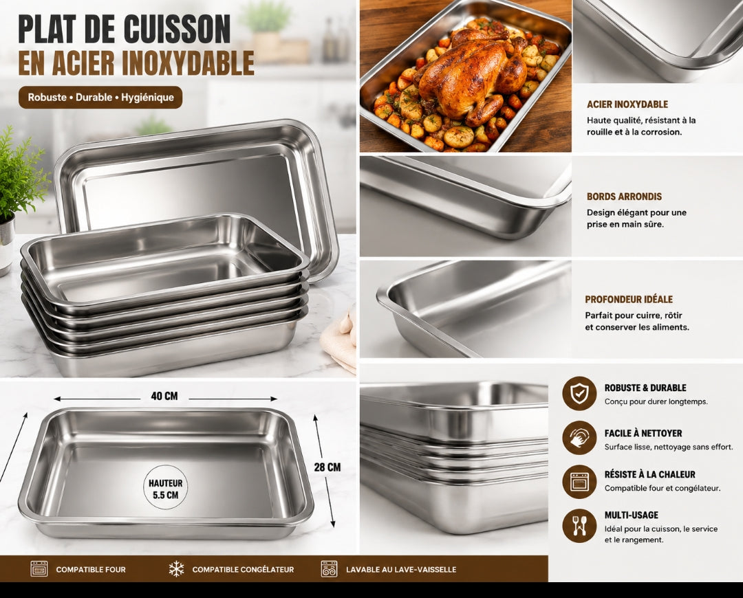 GRAND PLAT DE CUISSON PREMIUM ACIER INOX